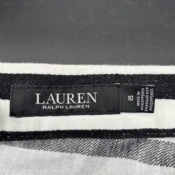 Lauren Ralph Lauren Black White Striped Swing Skirt Womens Size 10 A Line - Picture 4 of 7